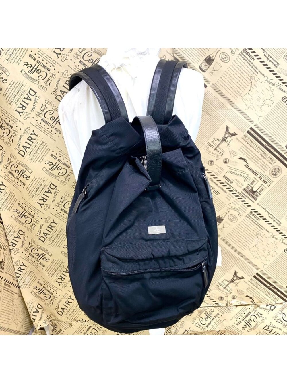 Gucci Nylon Leather Backpack Black